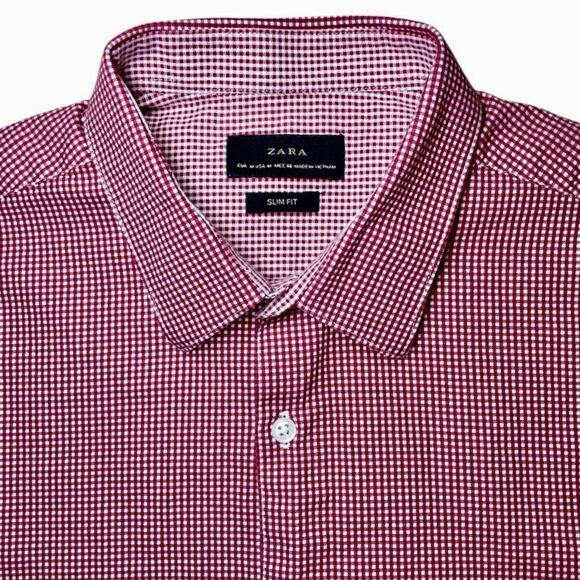 Zara Slim Fit Check Long Sleeve Button Down in Red/White Men’s M - Picture 1 of 6